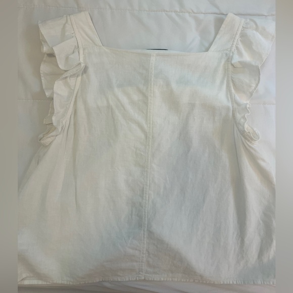 Madewell Linen-Blend Ruffle-Strap Button-Up Tank Top in White - Picture 4 of 4